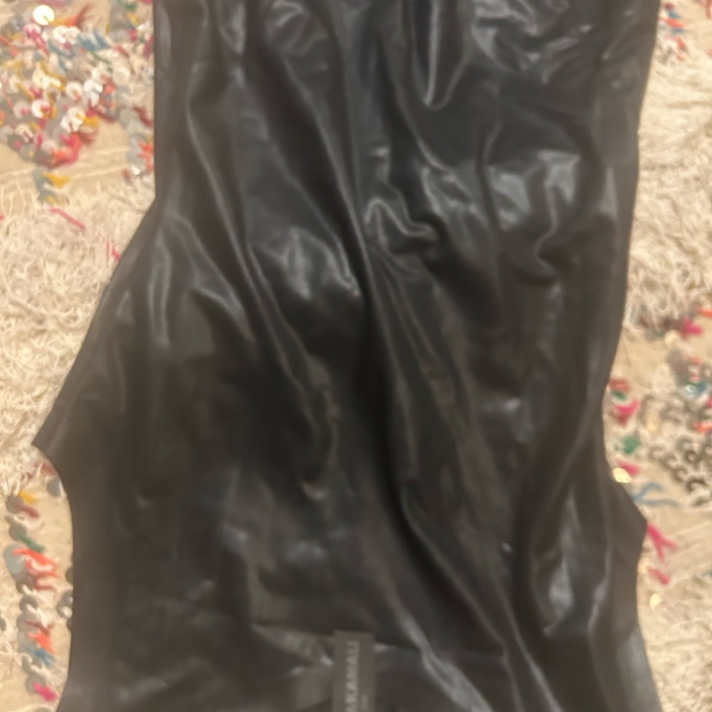 Norma Kamali Black Foil Dress BODYCON LEATHER EFFECT - Picture 5 of 8